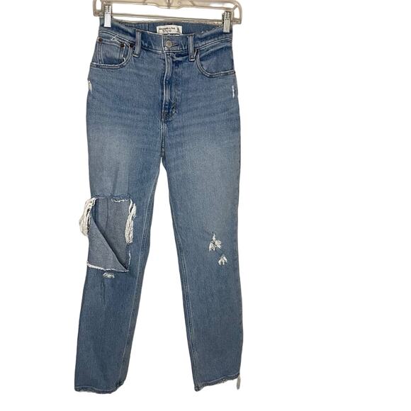 Abercrombie & Fitch The 90s Straight Leg Ultra High Rise Distressed Denim Jeans - Picture 1 of 3